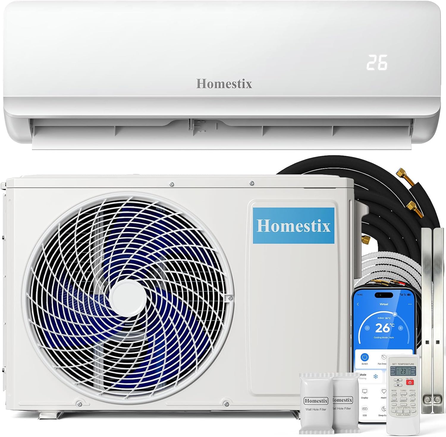 Split Klimaanlage 12000 BTU，4-in-1-Kältegerät mit Heizen, Kühlen, Entfeuchten und Lüften
